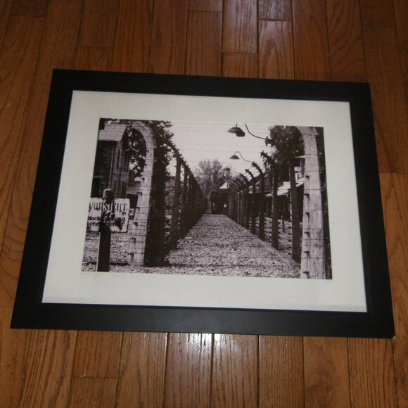Large Matted Framed Black & White Photograph Auschwitz Poland